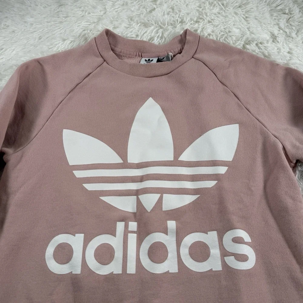 Adidas Sweatshirt Mens XS Blush Big‎ Trefoil Logo Sweater 3 Stripe Pullover NWOT